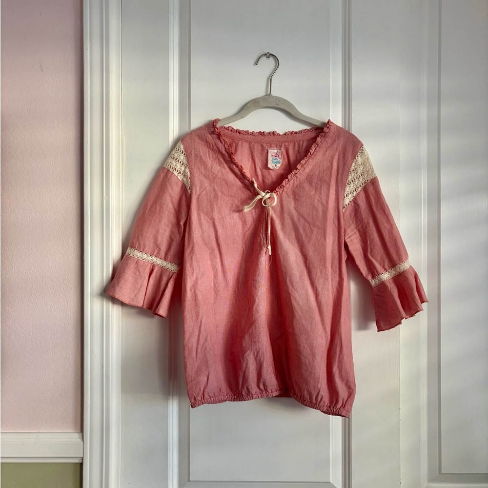 Free People Cottagecore Red/ Pink Peasant Blouse